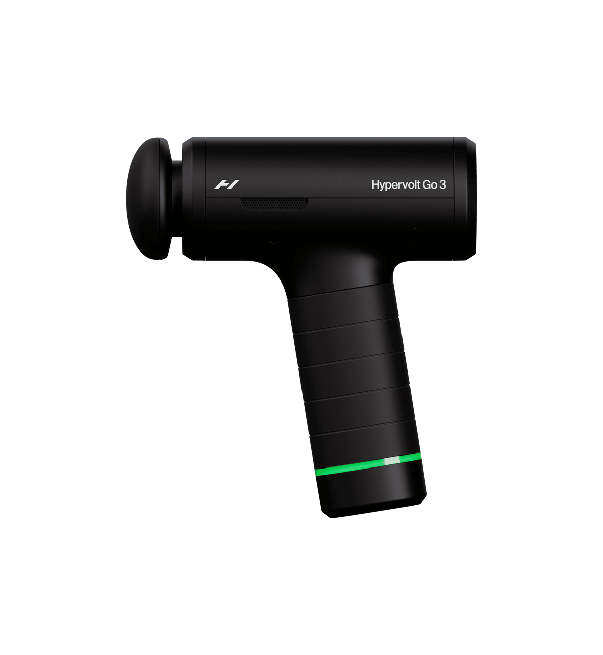 Musta Hypervolt Go 3 -lihashuoltovasara läpinäkyvällä taustalla